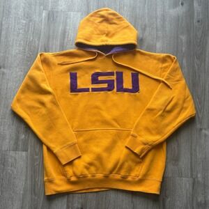 LSU Tigers Hoodie Gold Purple Applique NCAA College Sweatshirt Mens Large